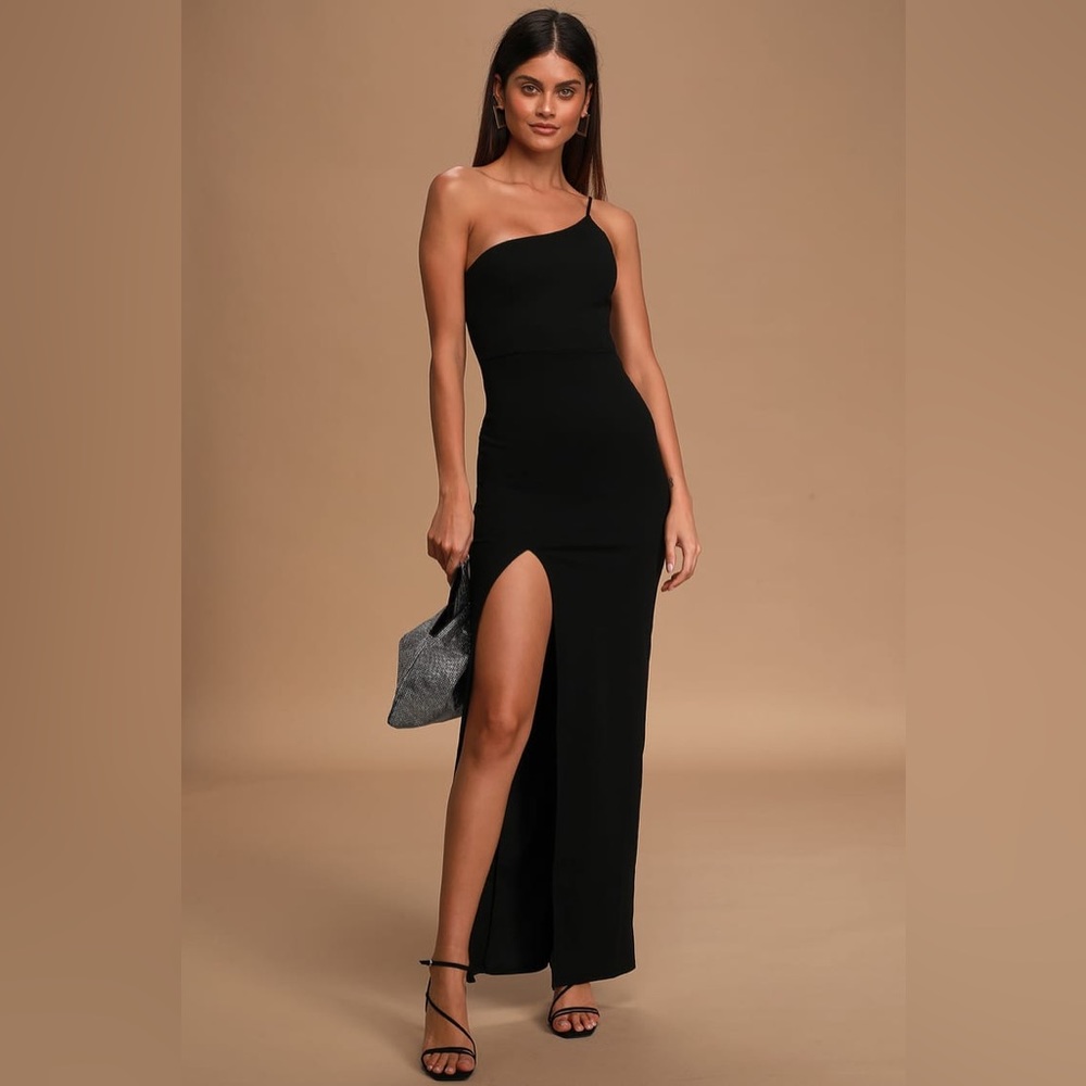 Keeper of My Heart Black One-Shoulder Maxi Dress